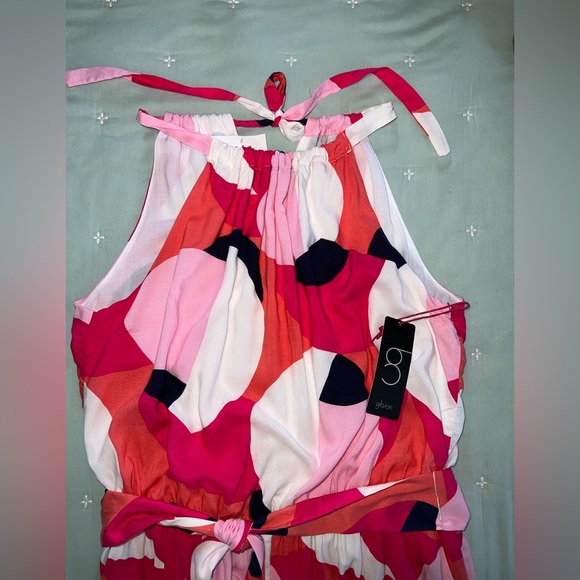 NWT Nordstrom Gibson belted halter romper, bright geometric print Sz M(8/10) - Picture 6 of 14